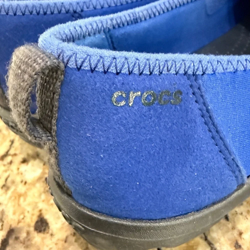 Crocs Duet Busy Day Flat Shoes Womens 10 Blue Slip On Comfort Athleisure Stretch
